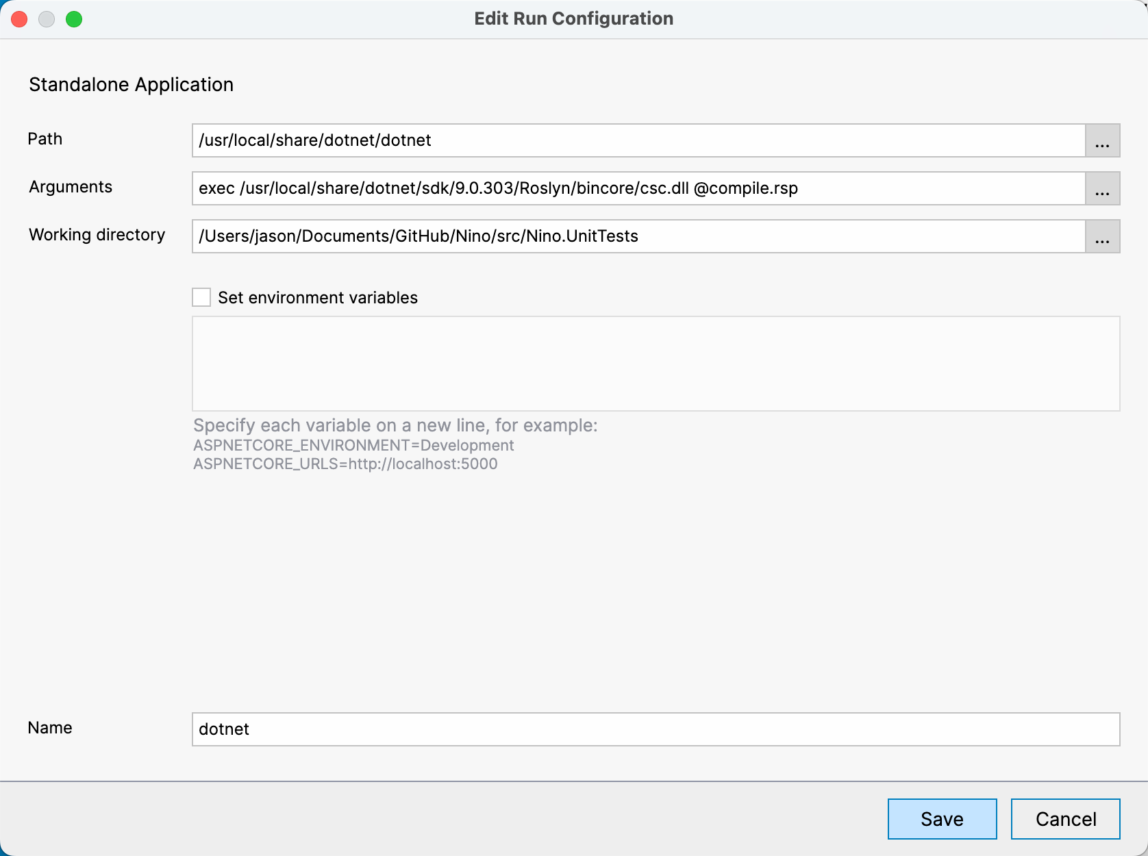 dotTrace configuration screen